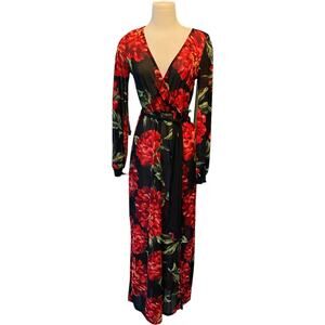 NWOT Stretch Mesh Rose Floral Naked Dress Long Sleeve Maxi Swim Cover Up Medium